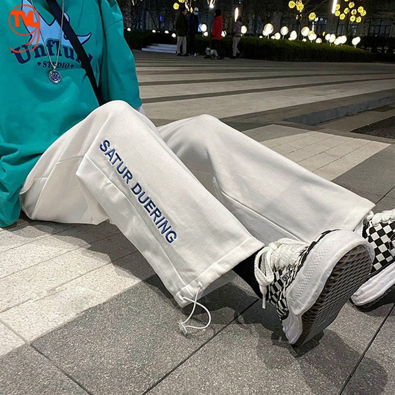 Quần jogger nữ ống rộng L99, quần dài nữ from Unisex mặc được cho cả nam thêu chữ ở gấu phong cách Hàn Quốc. VL0