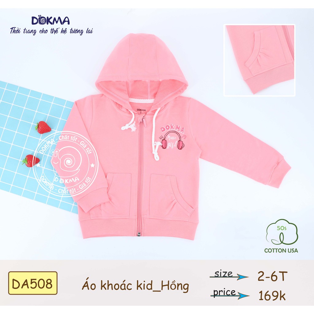 Dokma- Áo Khoác nỉ mũ kéo khóa 2-6y BT+BG (DA508)