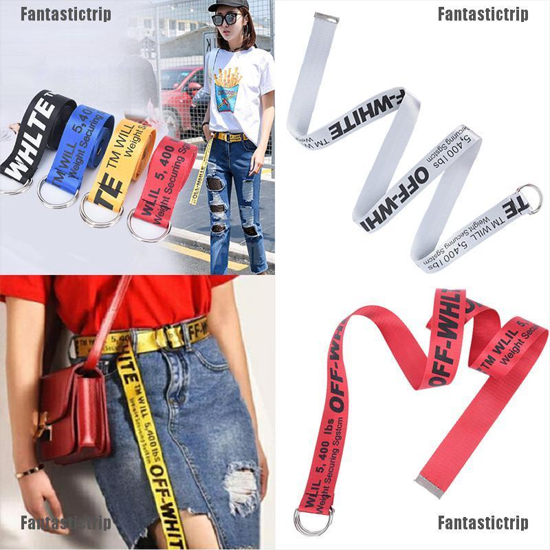 Thắt Lưng Vải Canvas Thêu Chữ Off-White Phong Cách Hip Hop Cho Nữ