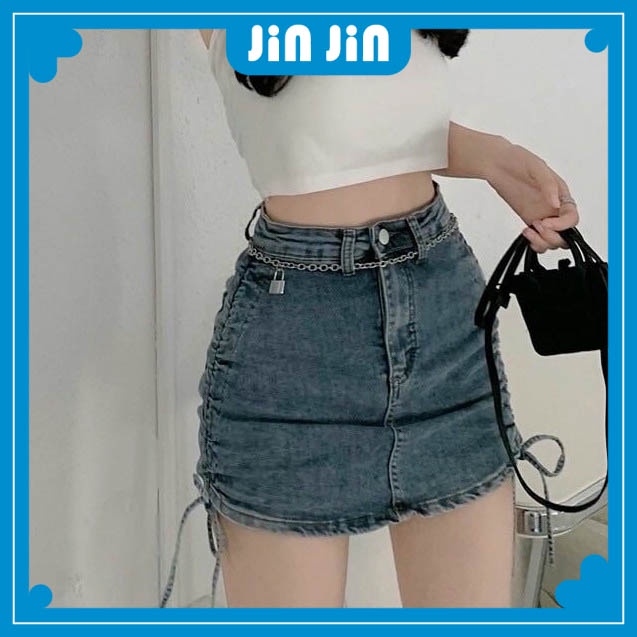 Quần Short Jean Nữ Cạp Cao Rút Dây Bên JINJIN - Quần Bò Nữ Cao Cấp Co Giãn Sexy Siêu Hot