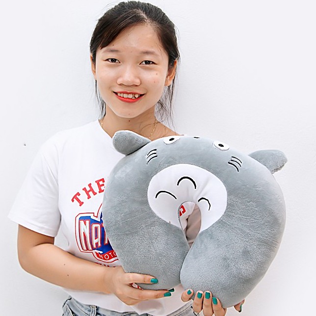 Gối chữ U totoro, gối kê cổ chất liệu vải nhung siêu mềm mịn ruột bông gòn