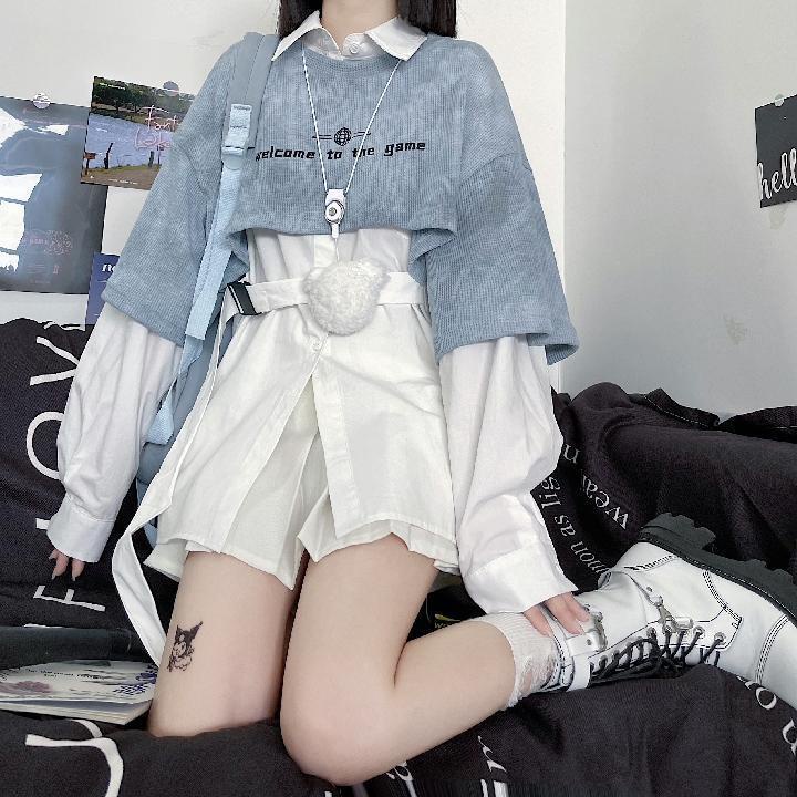 Áo Sơ Mi Dáng Rộng Họa Tiết Màu Nhuộm Phong Cách Nhật Bản Thời Trang Mùa Thu Cho Nữ