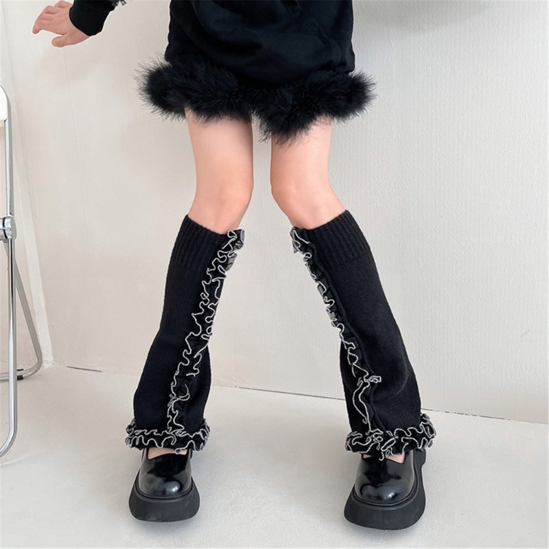 Han Vớ Dệt Kim Ống Loe Phối Bèo Phong Cách Harajuku Giữ Ấm Chân Mùa Đông Cho Nữ