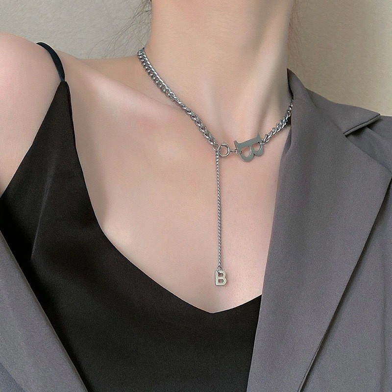 Vòng cổ hai lớp bằng thép không gỉ phong cách hip hop đơn giản dành cho nam