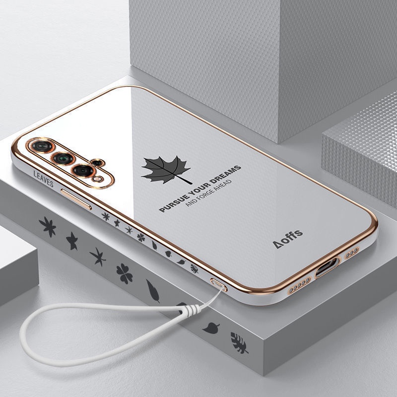 Ốp Điện Thoại Mạ Điện Hình Lá Phong Kèm Dây Đeo Cho samsung s22 s22 u s22 plus note 20 note 20 u note 10 note 10 pro