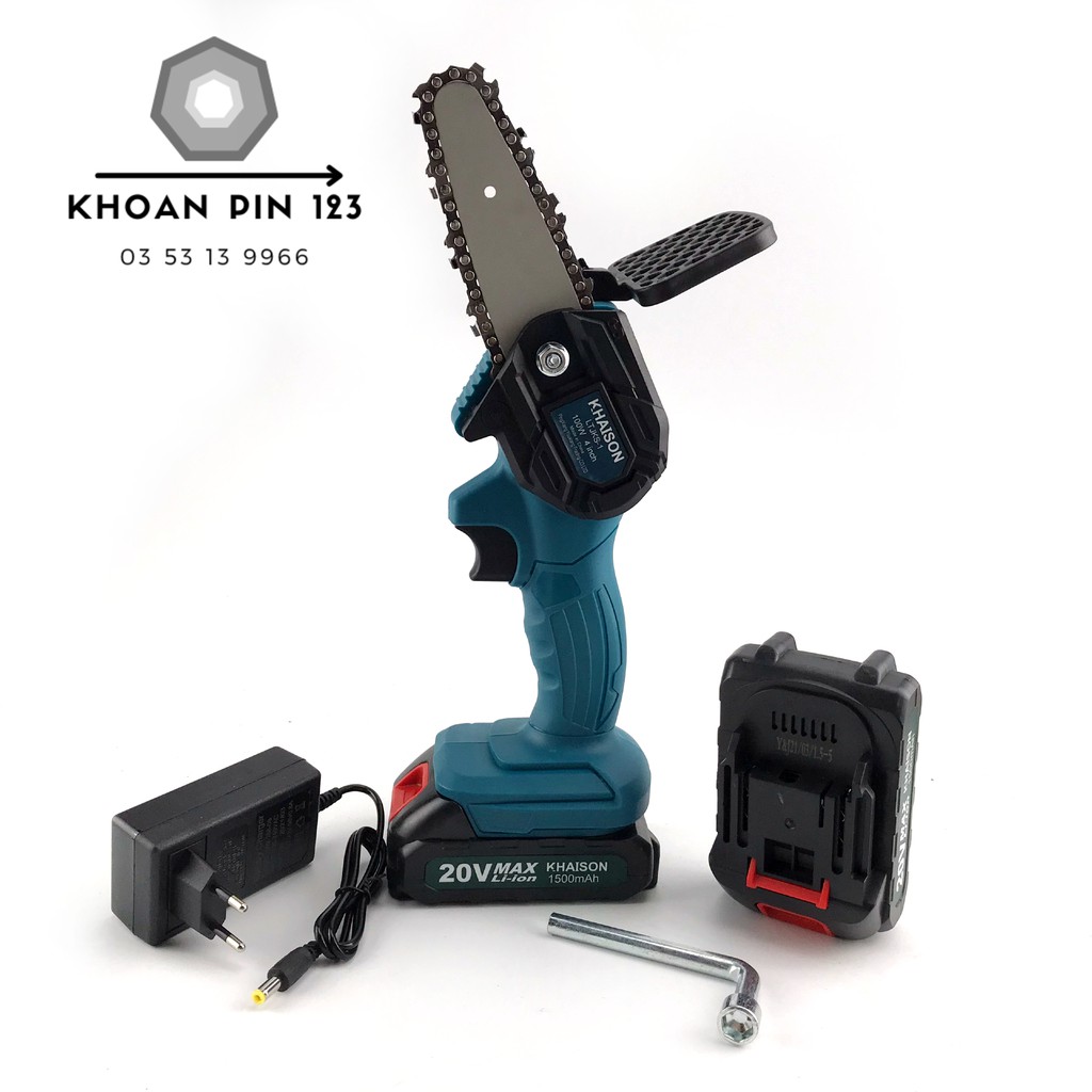 Máy cưa xích cầm tay 4inch 20v Khaison bộ 2 pin