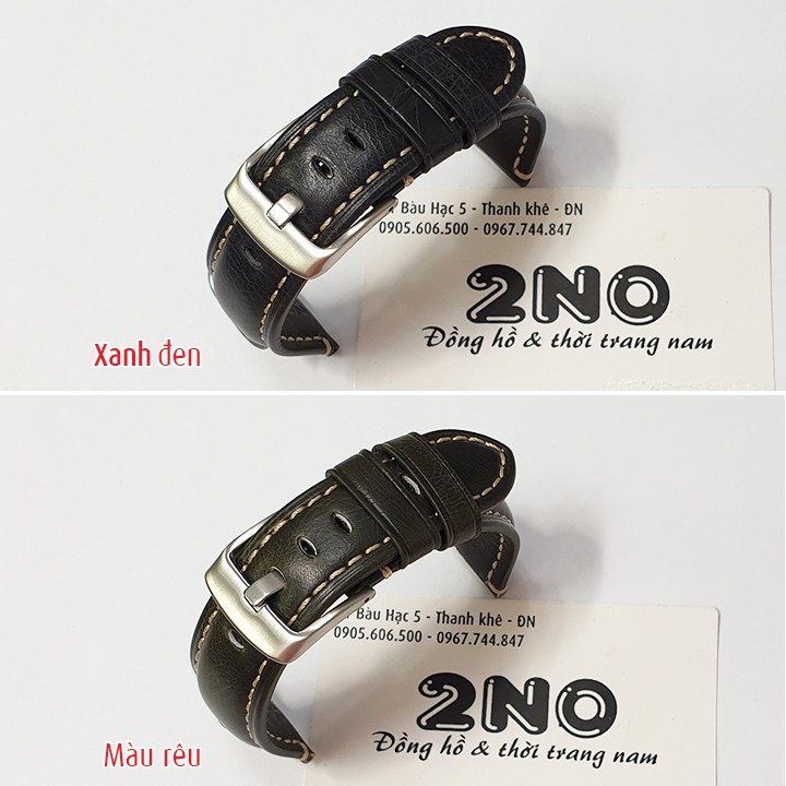 Dây da đồng hồ nam da bò mềm lớp da lót không thấm hút mồ hôi size 20mm, 22mm, 24mm, size 26mm - D2007