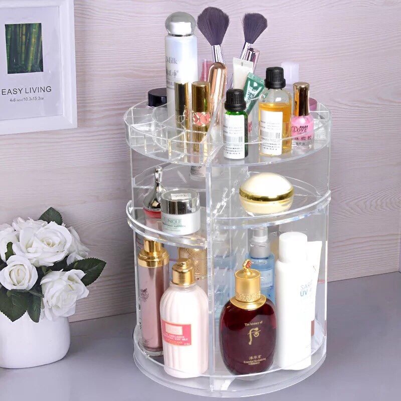 [Freeship Extra] Kệ Mỹ Phẩm Xoay 360 Độ Để Bàn Trang Điểm Tiện Lợi Chất Liệu Mica Trong Suốt Tự Điều Chỉnh Kích Thước