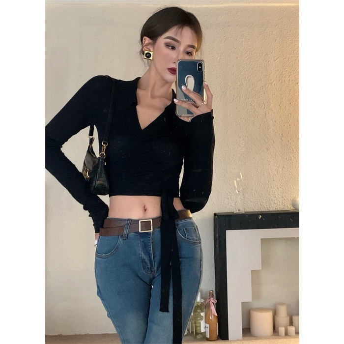 Áo len cổ chữ V màu trơn thanh lịch cho nữ