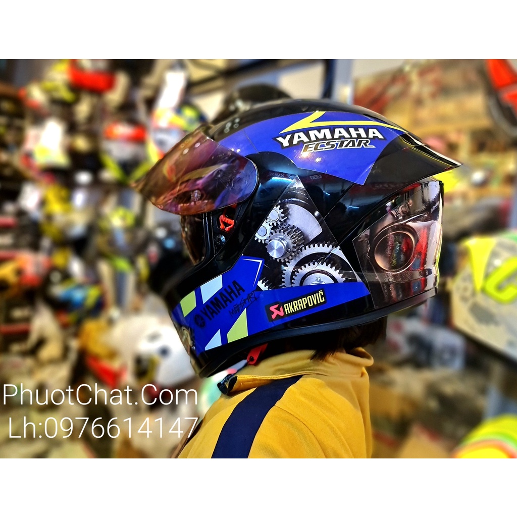 Nón bảo hiểm Fullface đen bóng M266 dán tem Yamaha xanh