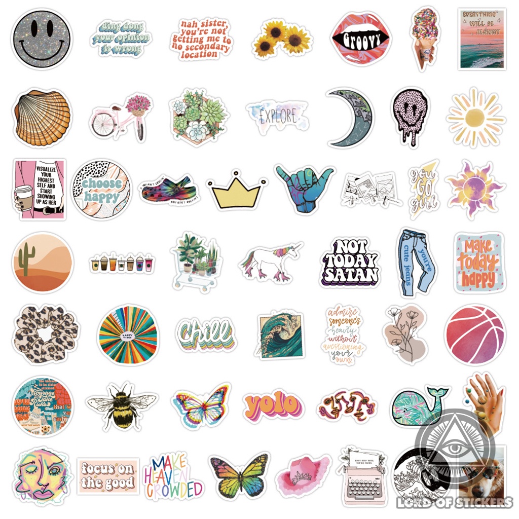 Set 50 Nhãn Dán Sticker Cute VSCO Phong Cách Hoạt Hình Chống Thấm Nước Trang Trí Mũ Bảo Hiểm, Laptop, Vali, Guitar, Sổ