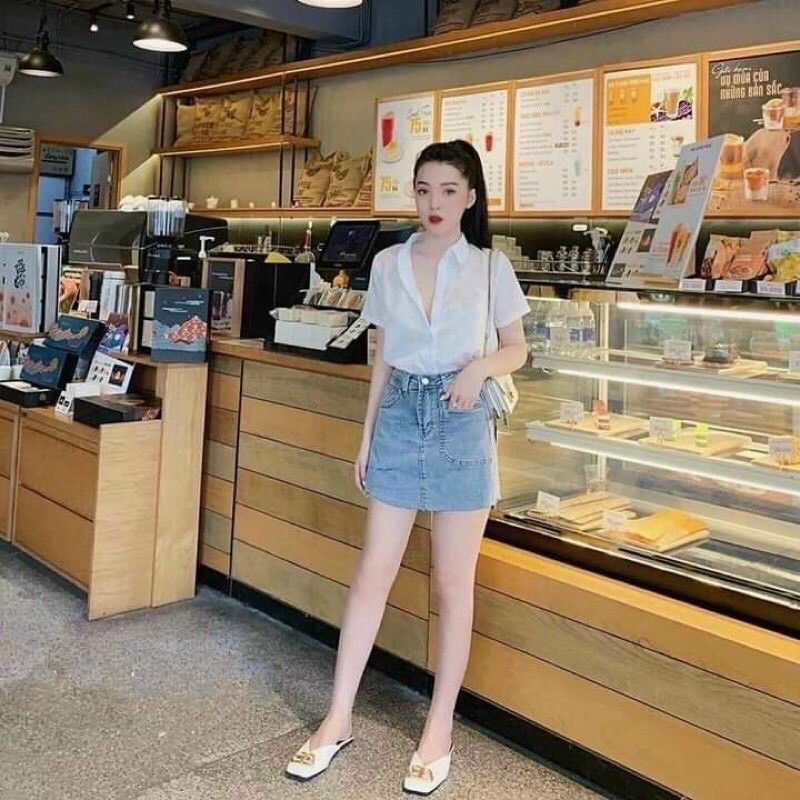 Sơ mi trắng ngắn tay, sơ mi dài tay GU túi zip chất lụa nến không nhăn cho nữ