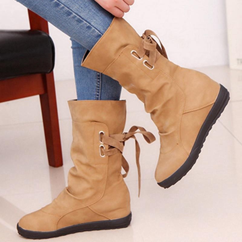 Giày boot nữ đế bệt cổ ngắn thời trang