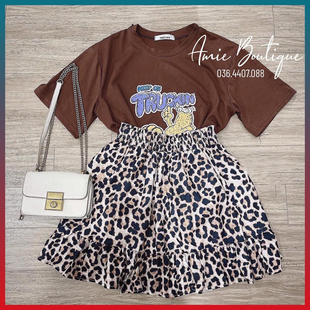 Set Áo Thun Nữ Chân Váy Báo Set Áo Phông Chân Váy Da Beo Lụa Von Xoè Có Lót Quần Trong Hàng PC | BigBuy360 - bigbuy360.vn