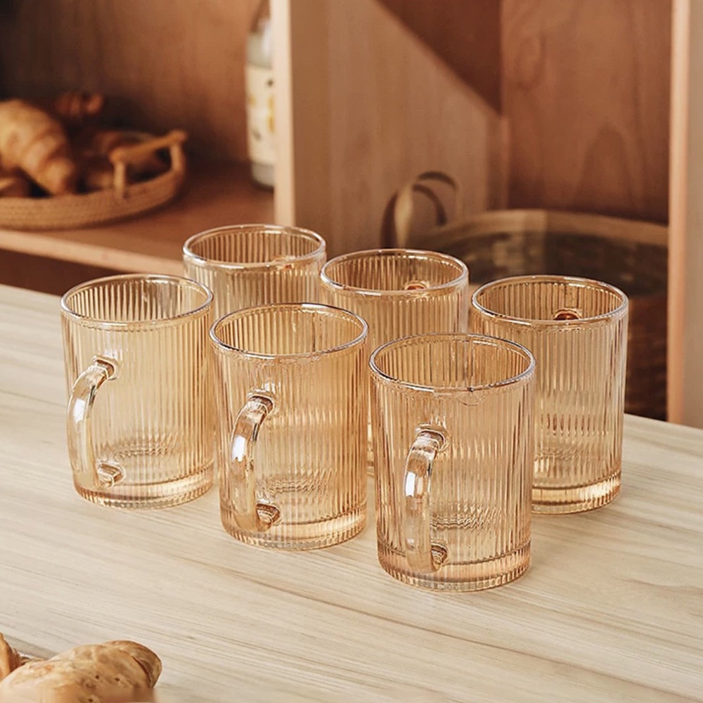 Cốc thủy tinh vân sọc có quai hình trụ, ly thủy tinh cao cấp  - VS331