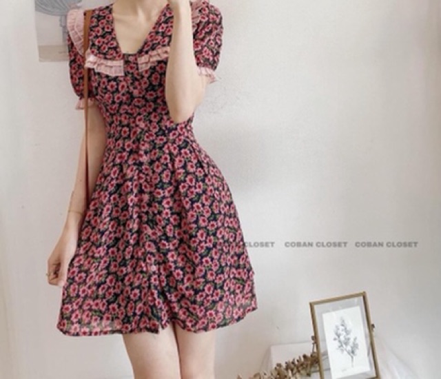 Váy Hoa Cài Cúc 2 Tầng Viền Bèo Nhiều Màu