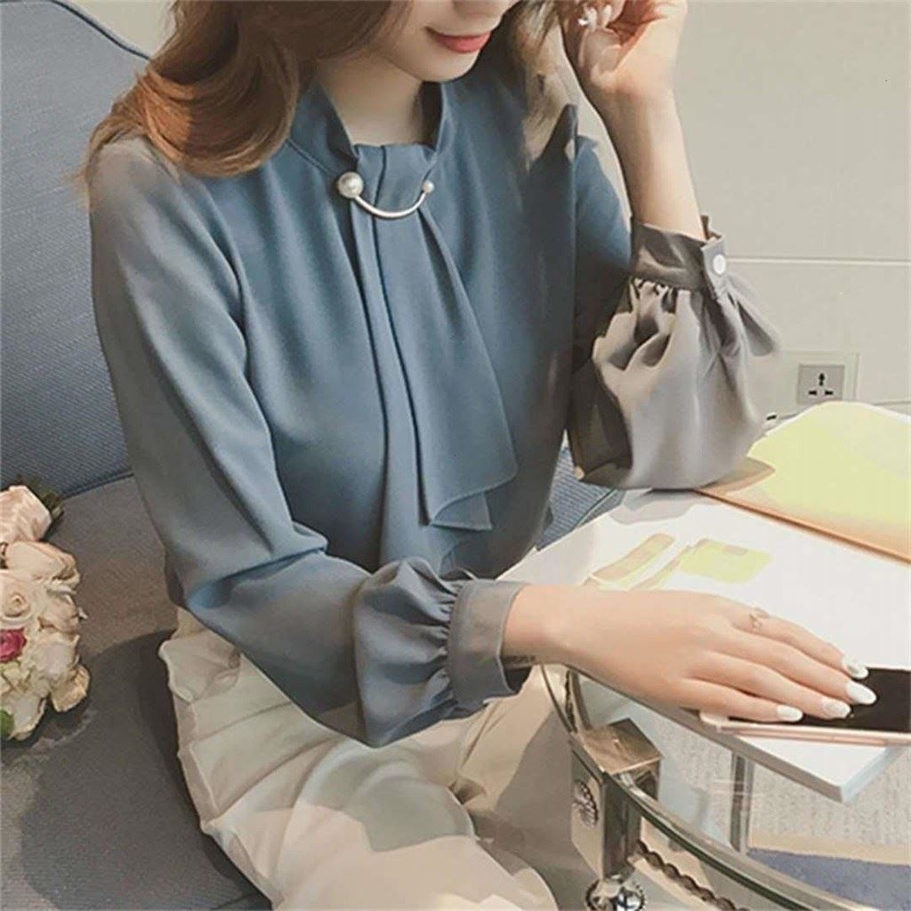 Áo Sơ Mi Chiffon Tay Phồng Phối Nút Dễ Phối Đồ Phong Cách Hàn Quốc Cho Nữ