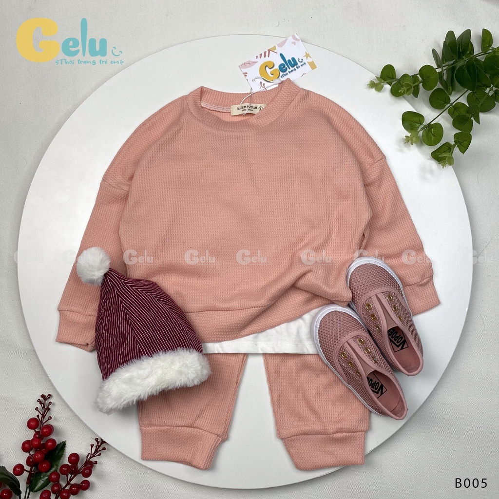 Bộ đồ thời trang thu đông cho bé GELU KIDS dài tay dệt kim vải tổ ong kiểu dáng hàn quốc
