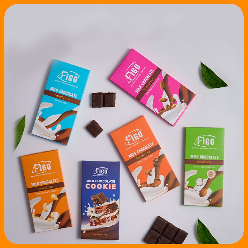 [CHƯƠNG TRÌNH TẾT] Combo 5 Hộp socola sữa đủ vị 50gram FIGO siêu ngon, ĂN LÀ NGHIỀN| Milk Chocolate 50% Cacao 50gr