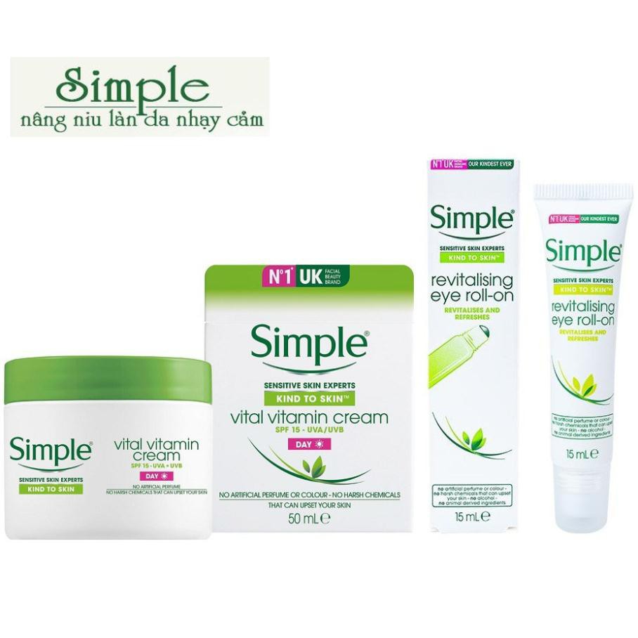 Hàng UK- Simple Revitalising Eye Roll-On - Lăn Dưỡng Mắt Tươi Trẻ Xóa Tan Mệt Mỏi 15ml