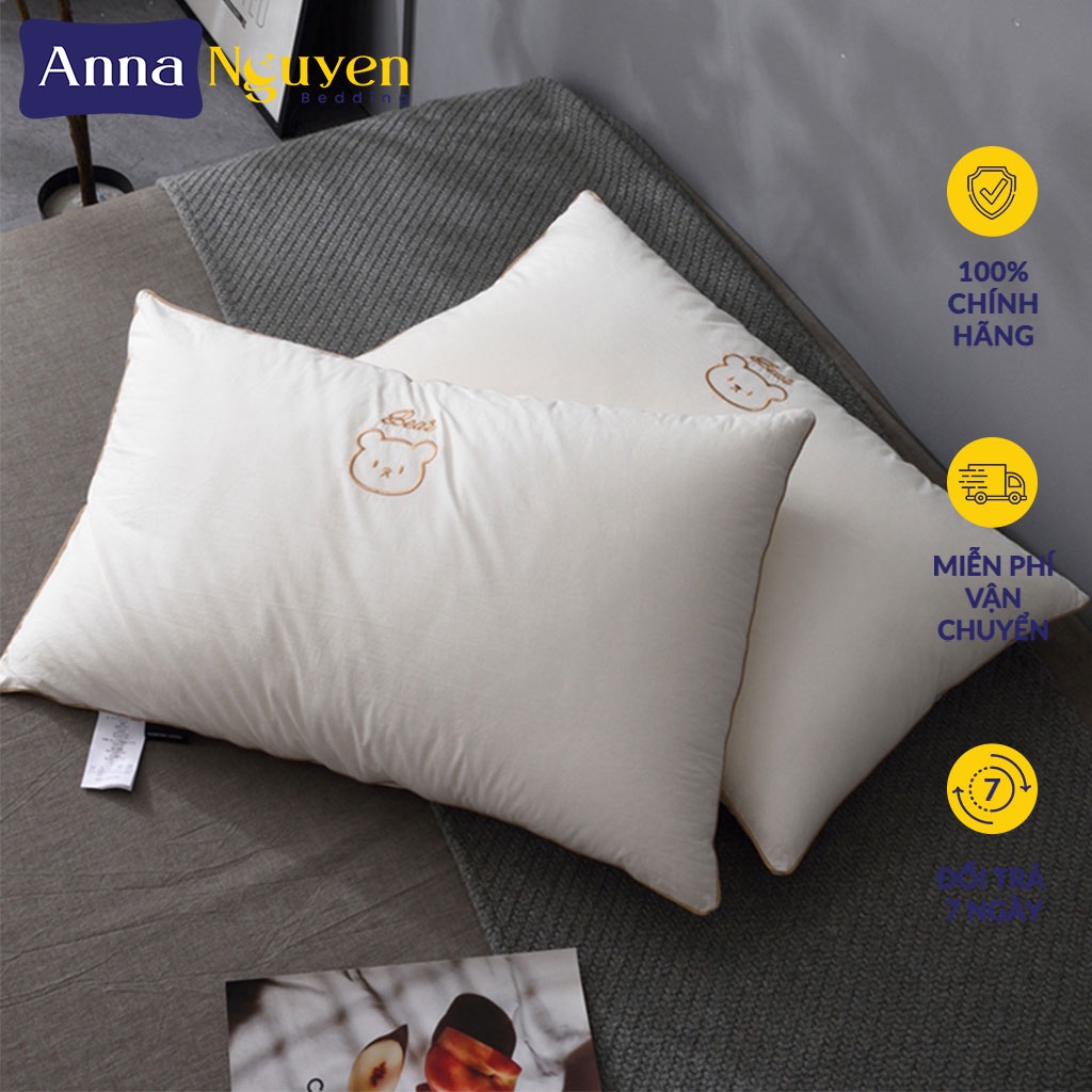 Gối Ngủ BEAR Lông Vũ Nhân Tạo Anna Nguyen Cao Cấp Ruột Gối Lông Vũ Mềm Kê Cổ Gối Đầu Nằm Ngủ Chuẩn Khách Sạn Năm Sao