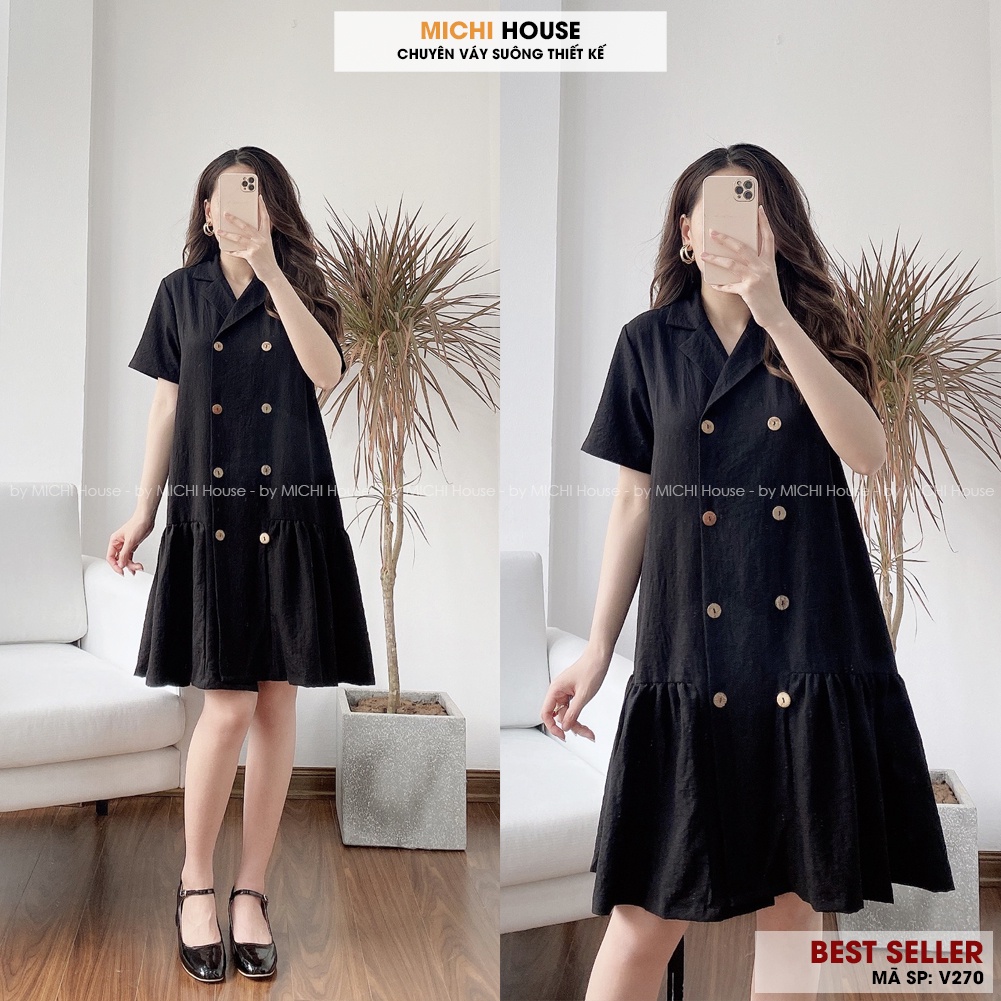 Váy Suông Đuôi Cá Cổ Vest Công Sở MICHI House Đầm Đũi Thiết kế Dáng Xuông Xòe Rộng Freesize V270 | BigBuy360 - bigbuy360.vn