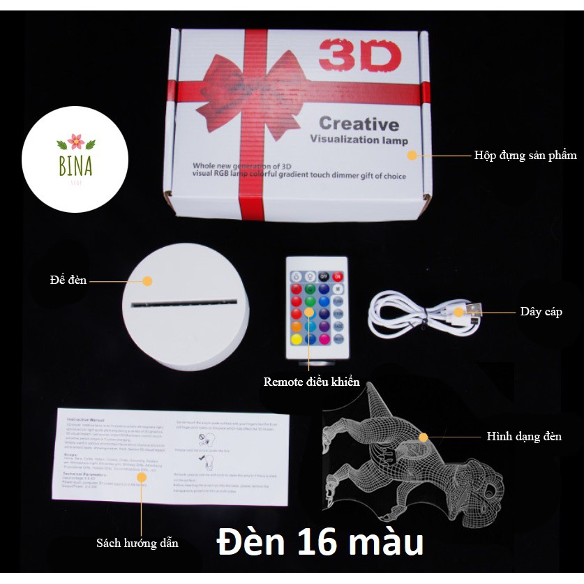 Đèn ngủ Led 3D - Sử dụng phích cắm 3 màu - BinaShop