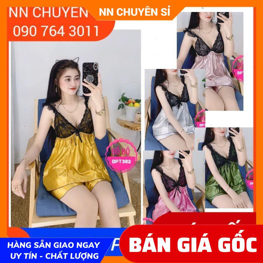 Đồ ngủ sexy Độ ngủ nữ Vải phi bóng phối ren mềm mịn mát nhiều màu dễ thương