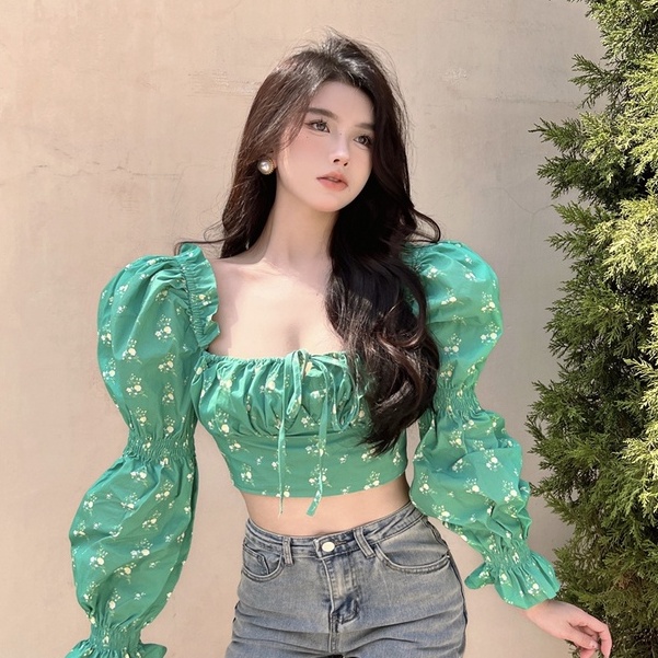 Áo Trễ Vai Tay Phồng Họa Tiết Hoa Thời Trang Cho Nữ | BigBuy360 - bigbuy360.vn