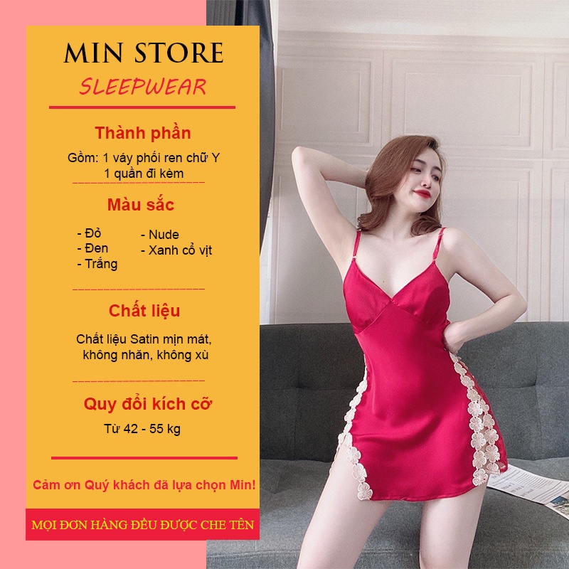 Váy ngủ sexy gợi cảm 2 dây lụa satin cao cấp MIN SHOP V1007 | BigBuy360 - bigbuy360.vn