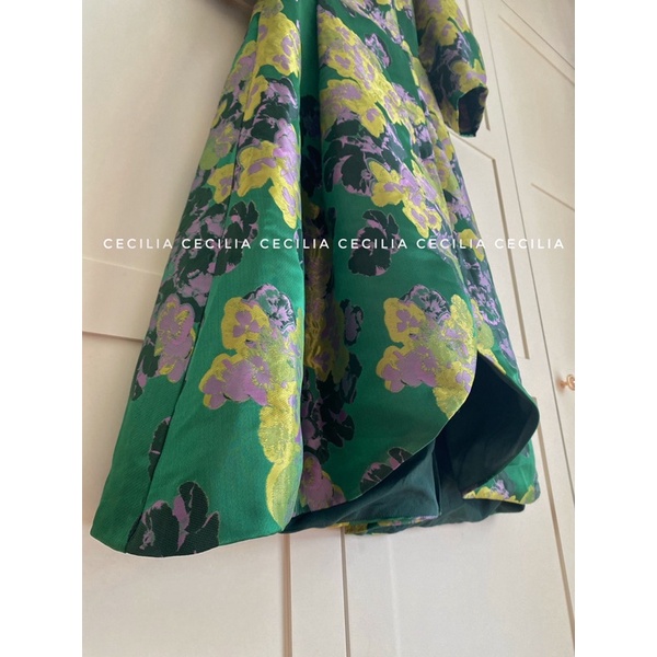 Julia dress by cecilia váy thiết kế gấm lụa tafta xanh lá floral green - ảnh sản phẩm 2