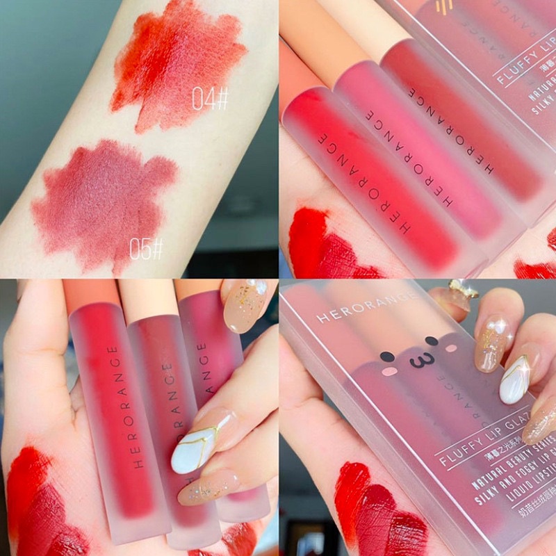 Set 3 cây son kem lì Herorange Fluffy Lip Glaze Senabeauty -SS3