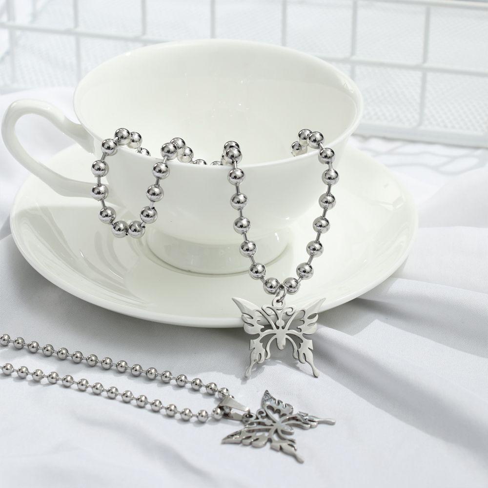 Vòng cổ Mặt Hình Bướm Bằng Thép Không Gỉ Phong Cách Gothic