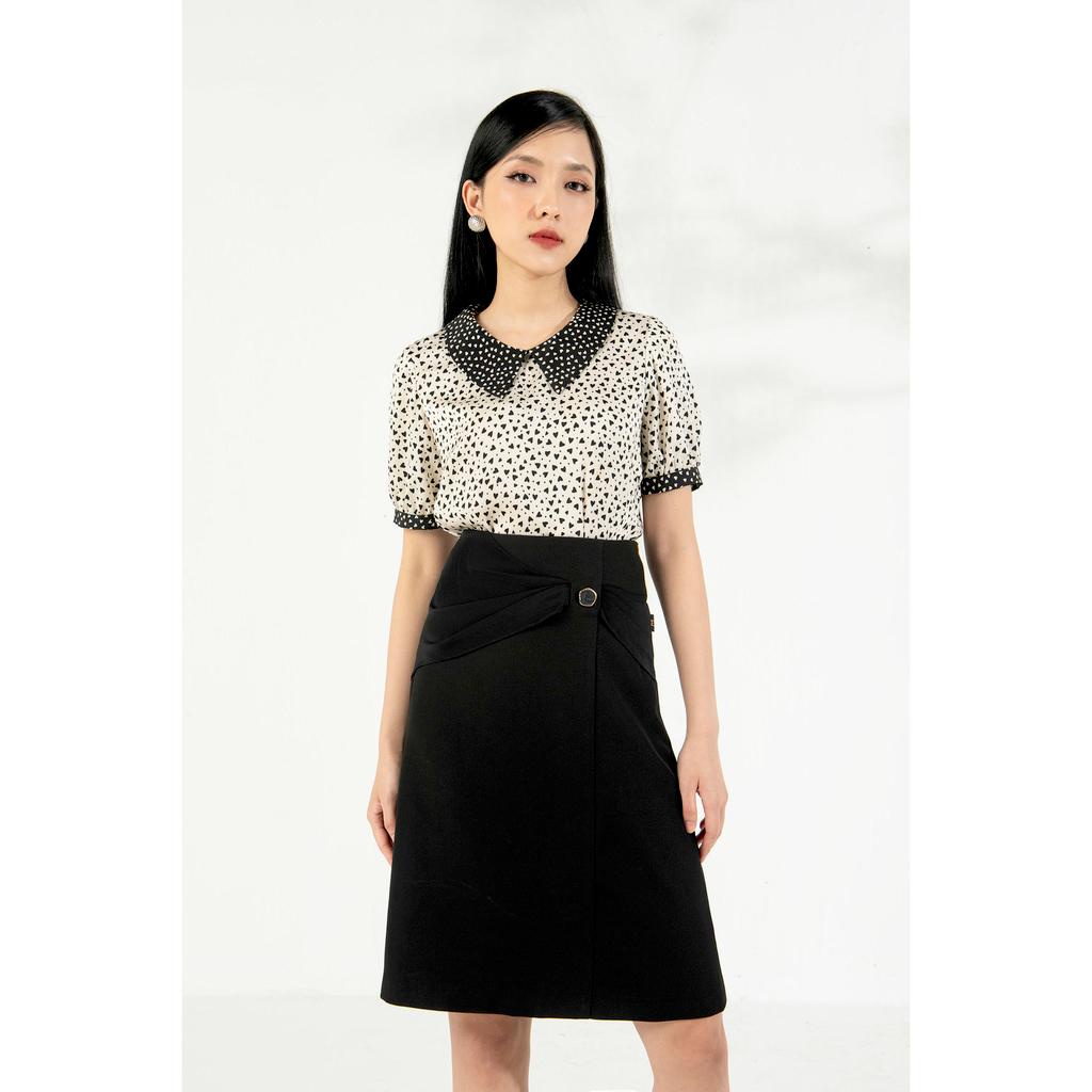 Chân váy dáng A Nhúm Cạp Đính Cúc Hợp Kim Vành Vàng MMOutfit M-JU021120010