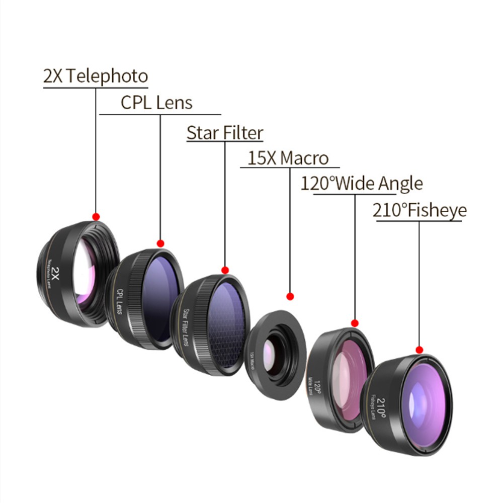 Bộ ống kính,lens chụp ảnh apexel dành cho điện thoại,6 ống kính,góc rộng,mắt cá,macro,phù hợp mọi loại máy điện thoại