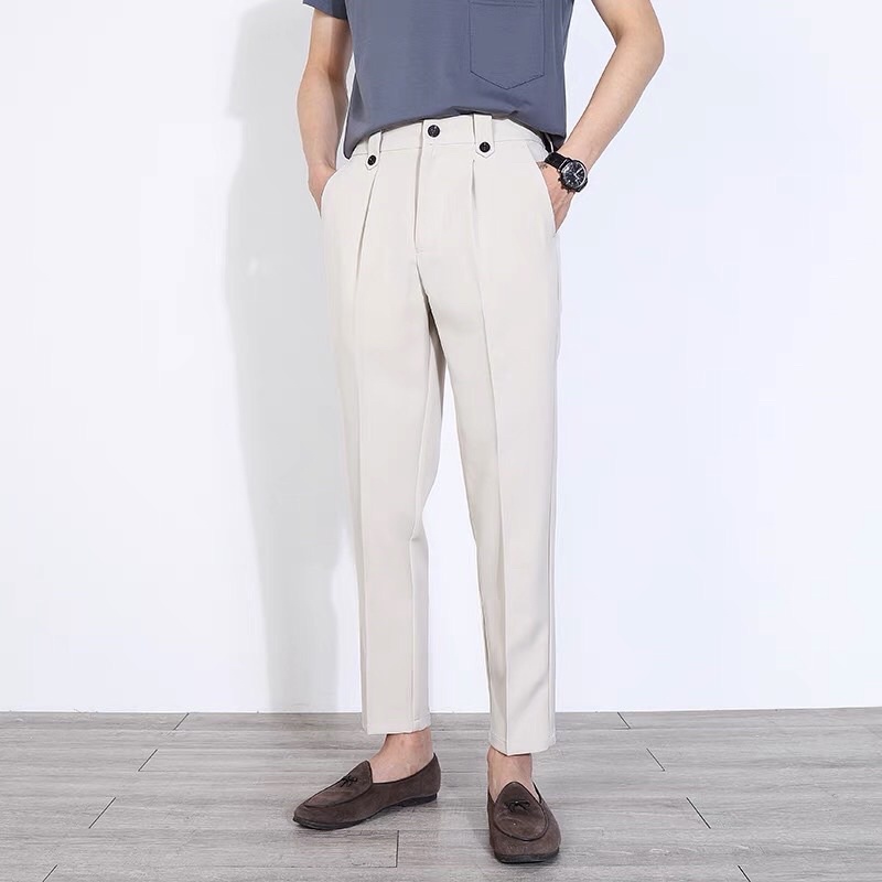 Quần âu nam hàn quốc cách điệu cạp khuy ,co giãn mặc rất thoải mái Unisex Basic phong cách hàn quốc 2022