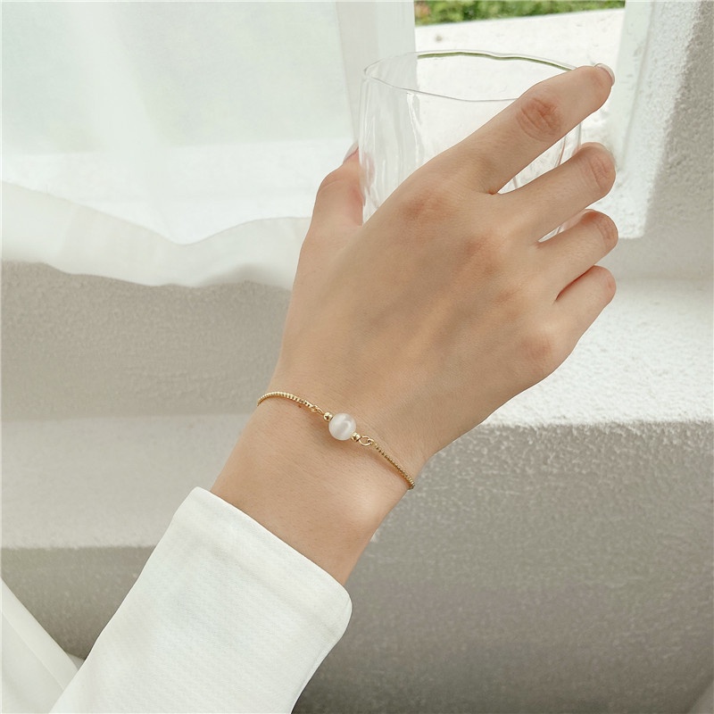 ✨✨Vòng Tay Đính Đá Opal Màu Dâu Dễ Thương Phong Cách Hàn Quốc Có Thể Điều Chỉnh Cho Nữ