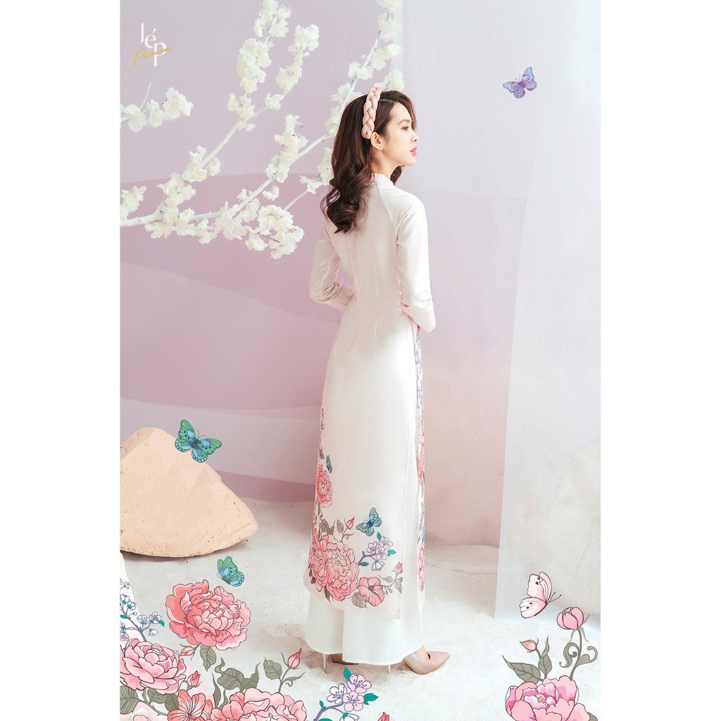 Áo dài Lép Lệ hoa - Hồng phấn "hoat tiết hoa phối họa tiết rắn"