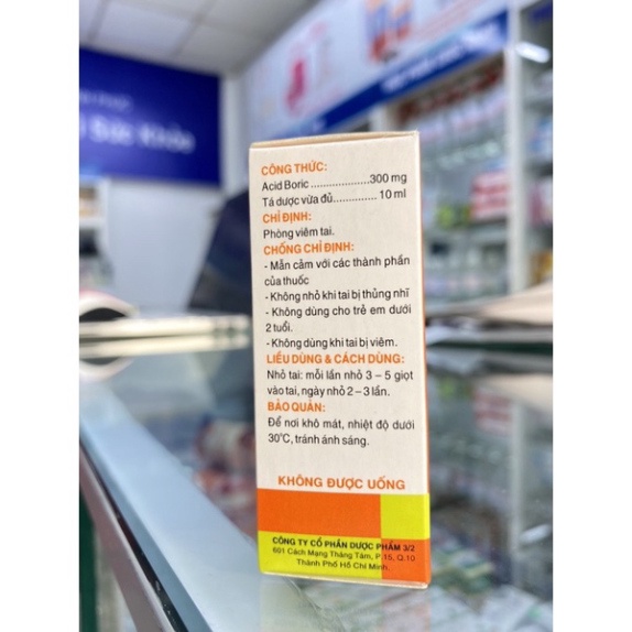 Dung dịch nhỏ tai cồn boric 3%  Date mới