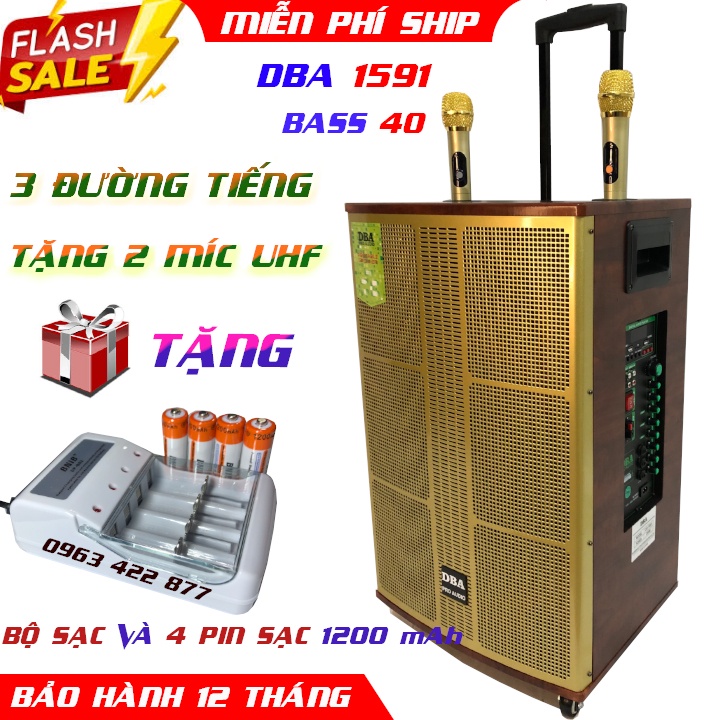 LOA KÉO CAO CẤP DBA 1591 HAI ĐƯỜNG TIẾNG BASS 40 ÂM SIÊU CHẤT, KÈM 2 MÍC KIM LOẠI UHF CHỐNG HÚ XỊN