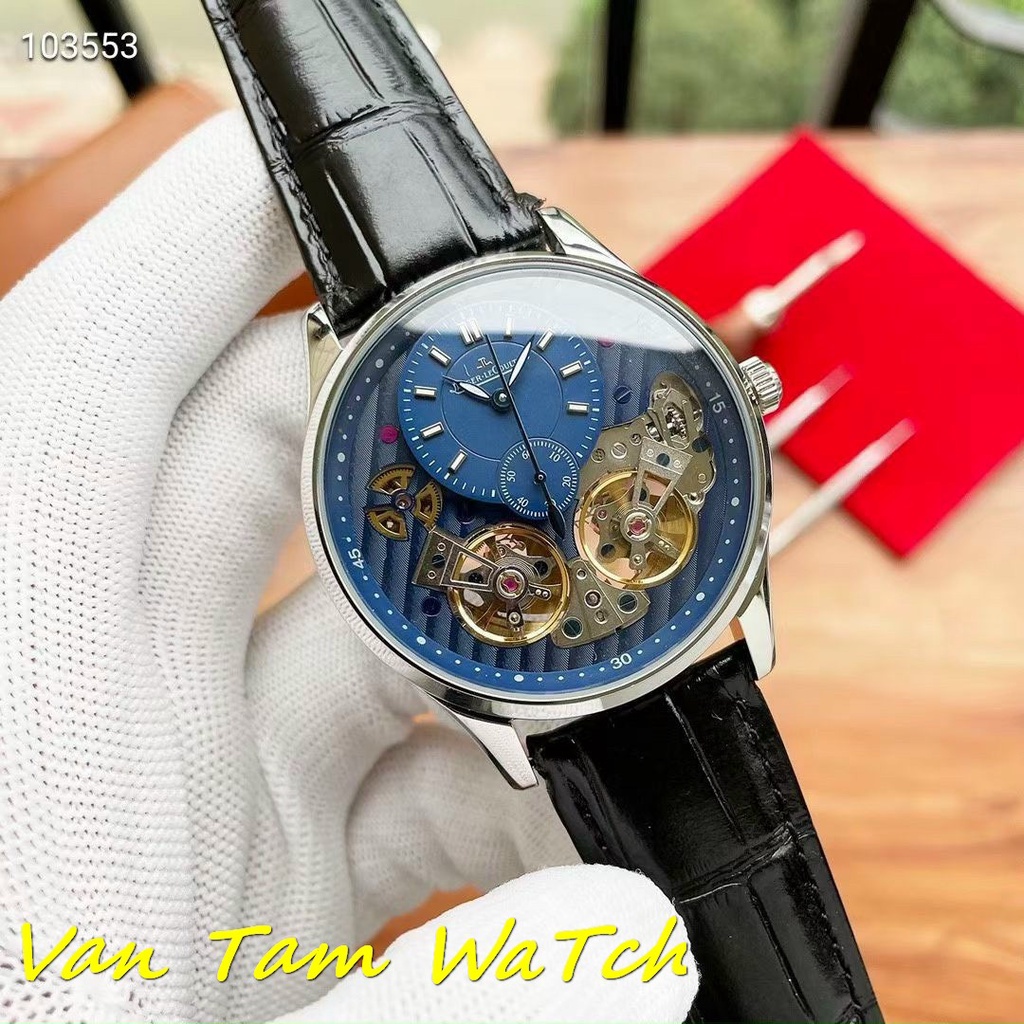 Đồng hồ nam Jeager lecoultre 42mm máy cơ Thuỵ Sĩ, mẫu mặt tròn lộ cơ 2 máy, khung thép không gỉ , dây da