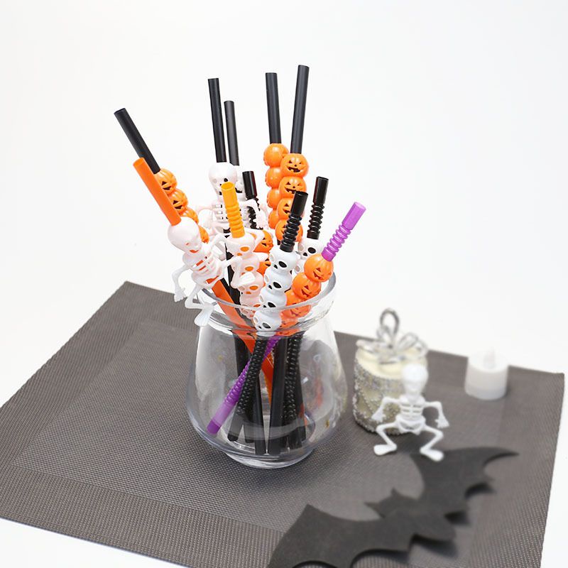Halloween Party Drink Straws Halloween Decor Supply Skeleton Skull Pumpkin