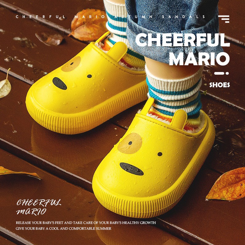 Dép đi trong nhà cho bé Cheerful Mario, sục lót lông cho bé trai bé gái siêu nhẹ chống trơn trượt chính hãng