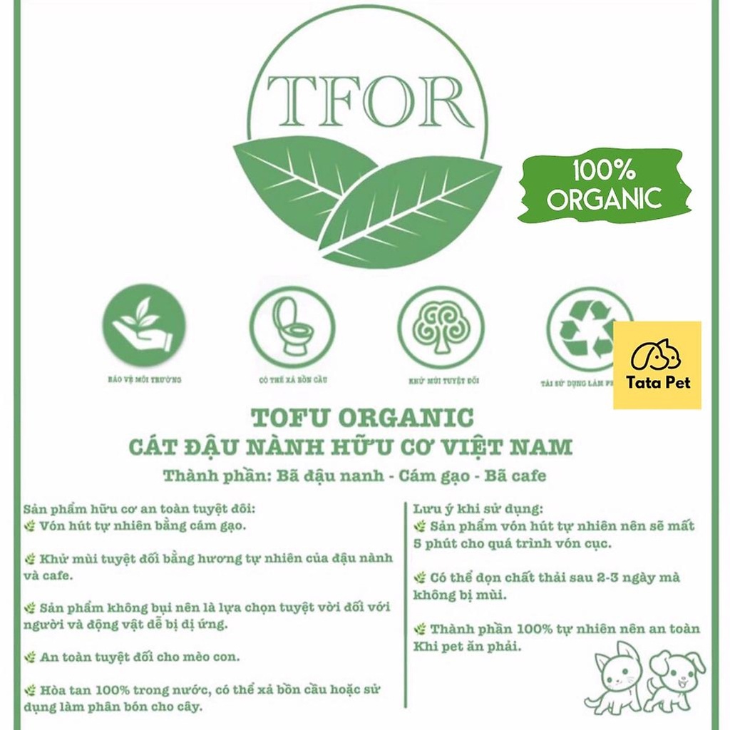 Cát vệ sinh cho mèo TFOR hữu cơ không bụi có thể xả bồn cầu hương sữa