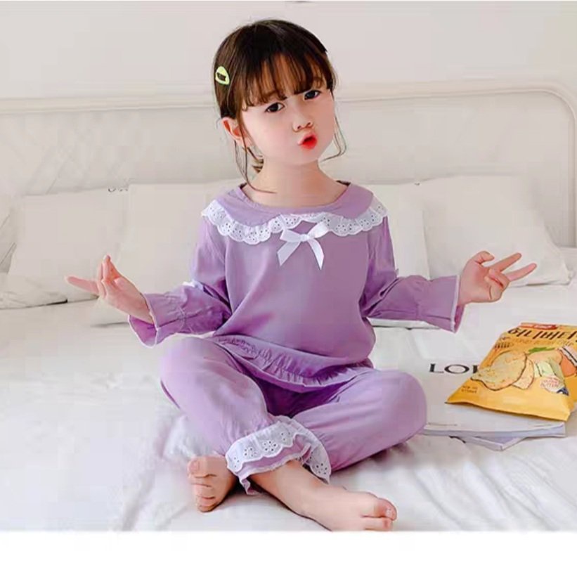 Bộ thu dài tay lụa hàn cao cấp cổ ren xịn sò cho bé 8-20kg