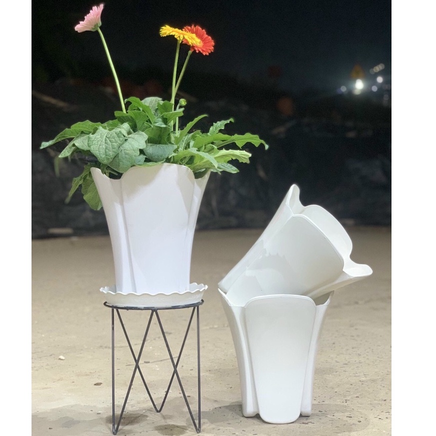 Chậu nhựa giả sứ Bông đào 28x28cm dáng trụ cao trồng hoa cây cảnh siêu xinh