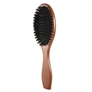 Lược chải tóc lông heo tự nhiên hình oval tay cầm gỗ massage da đầu chống tĩnh điện