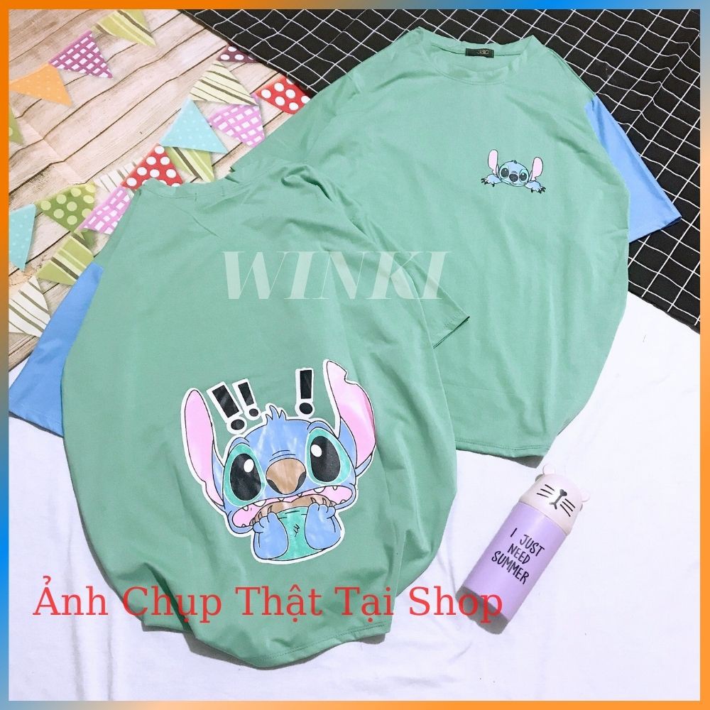 Áo phông Stitch in 2 mặt form thụng tay lỡ 💥Áo cộc tay phối Unisex