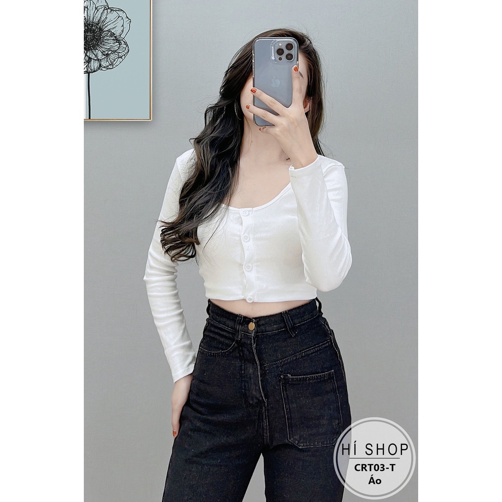 ÁO CROPTOP TAY DÀI CÀI NÚT HÀNG CAO CẤP CRT03 - Hí Shop