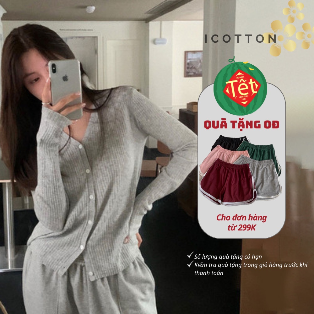 Áo khoác cardigan nữ  icotton  áo cardigan len mỏng cổ tim  phong cách Hàn Quốc form rộng đẹp